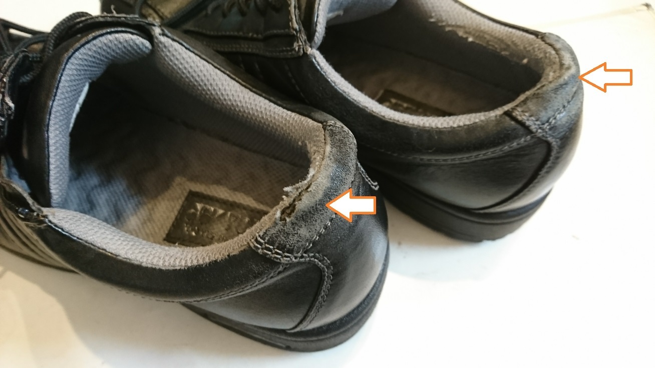ウォーキングシューズのかかと部分の破れ補修修理 千葉の靴修理職人 ｓｈｕ ｓｈｏｅ